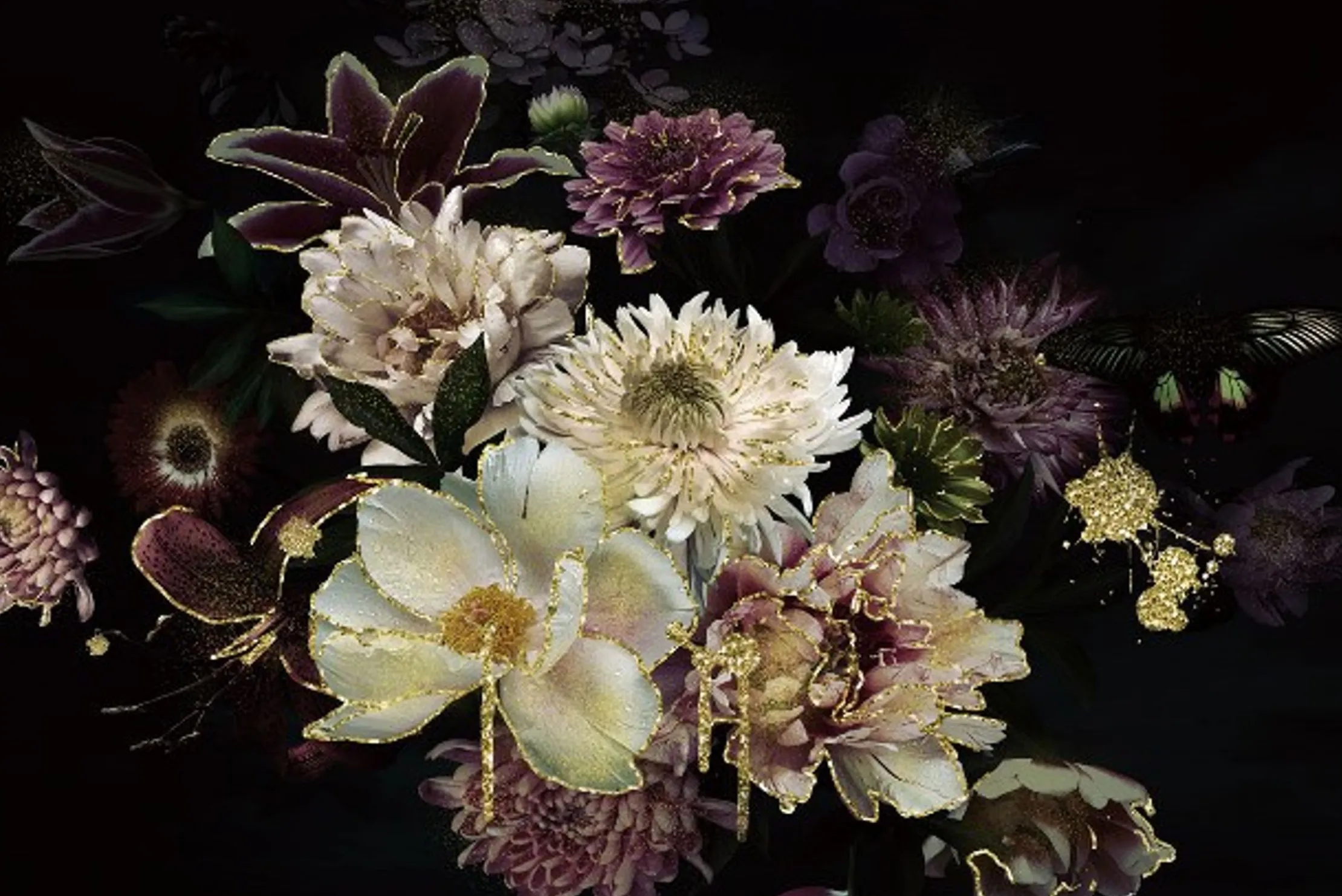 Glasschilderij Bloemen met Gouden Rand 080120-522