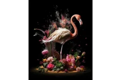 Glasschilderij Flamingo met Bloemen 0801203D-021