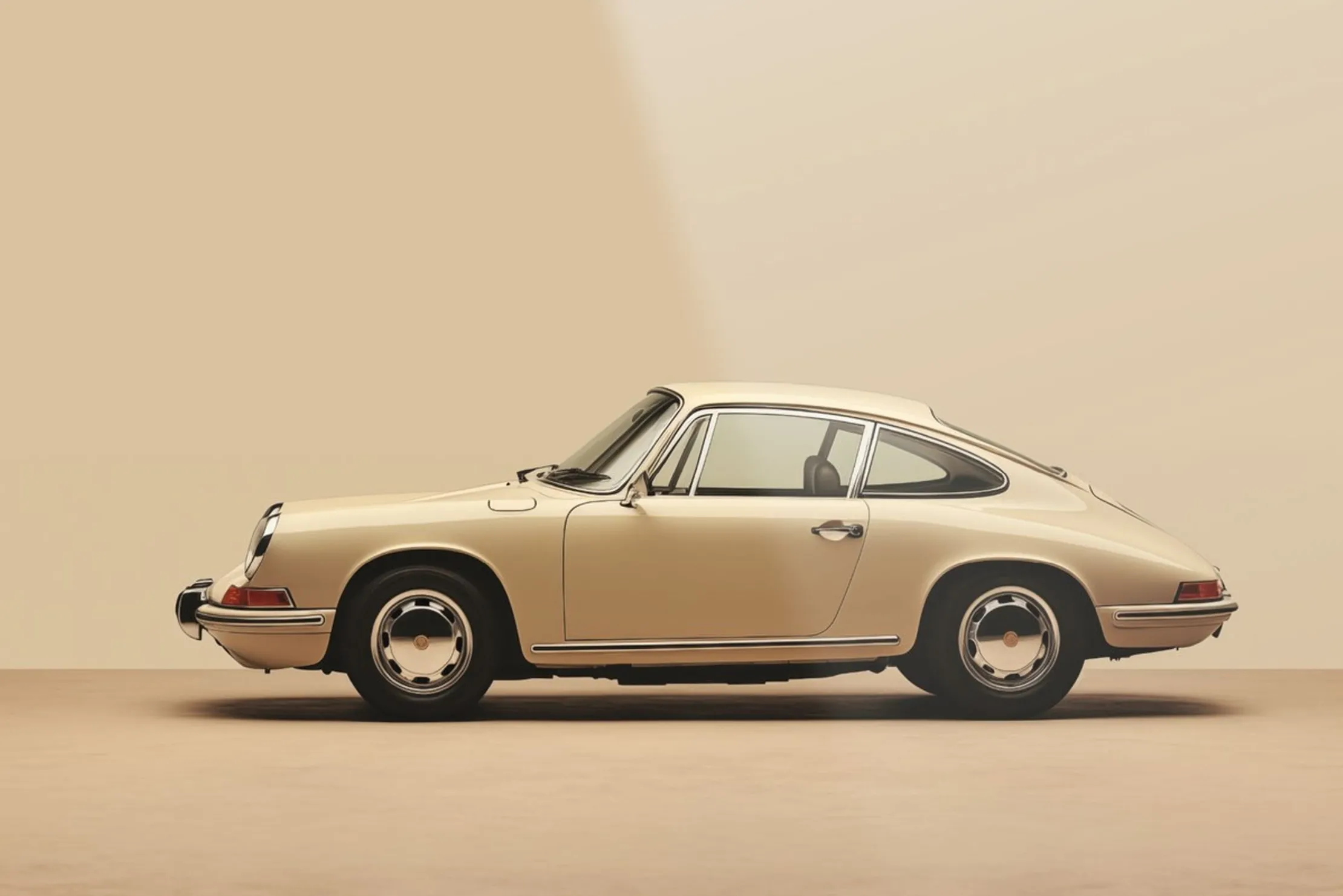 Glasschilderij Vintage Porsche Beige