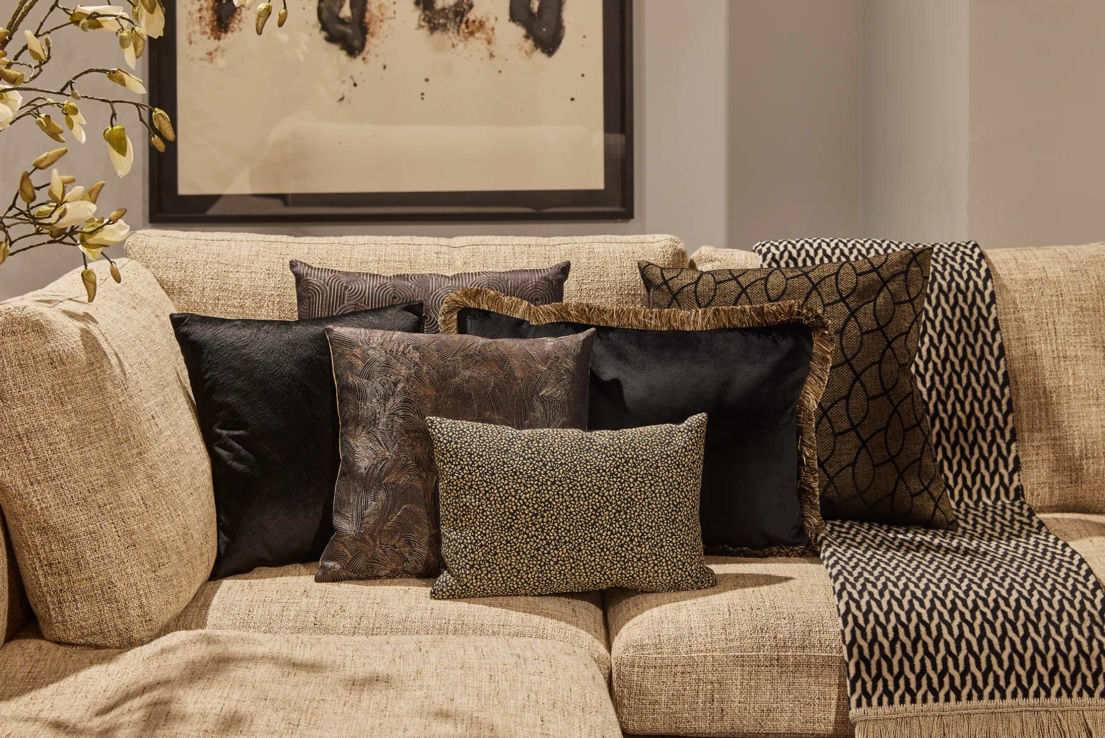 Sierkussen Black + Fringe Bronze Astrid | Claudi